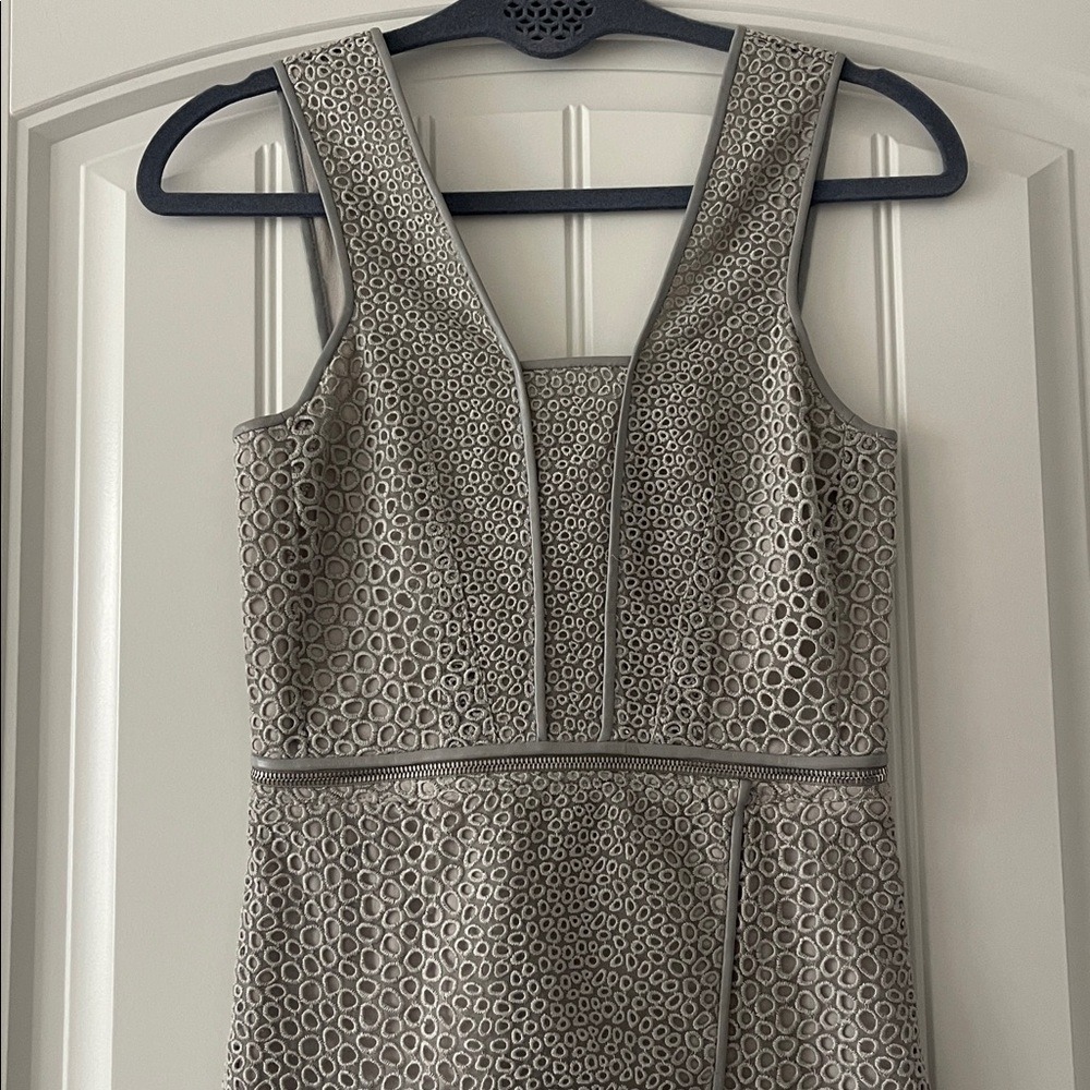 Yigal Azrouel Textured Eyelet Zipper Gray Mini‎ Dress 0 - Picture 2 of 16